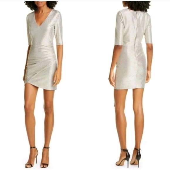 Alice + Olivia Judy dress with metallic  V-Neck Mini Dress 0 New without tags. - Picture 8 of 16